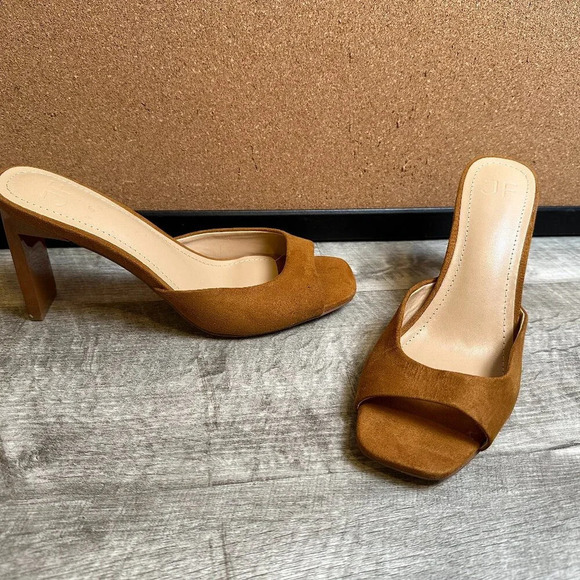 JustFab Azalea Mule Heeled Sandal in Brown Size US 6.5 - Picture 1 of 6